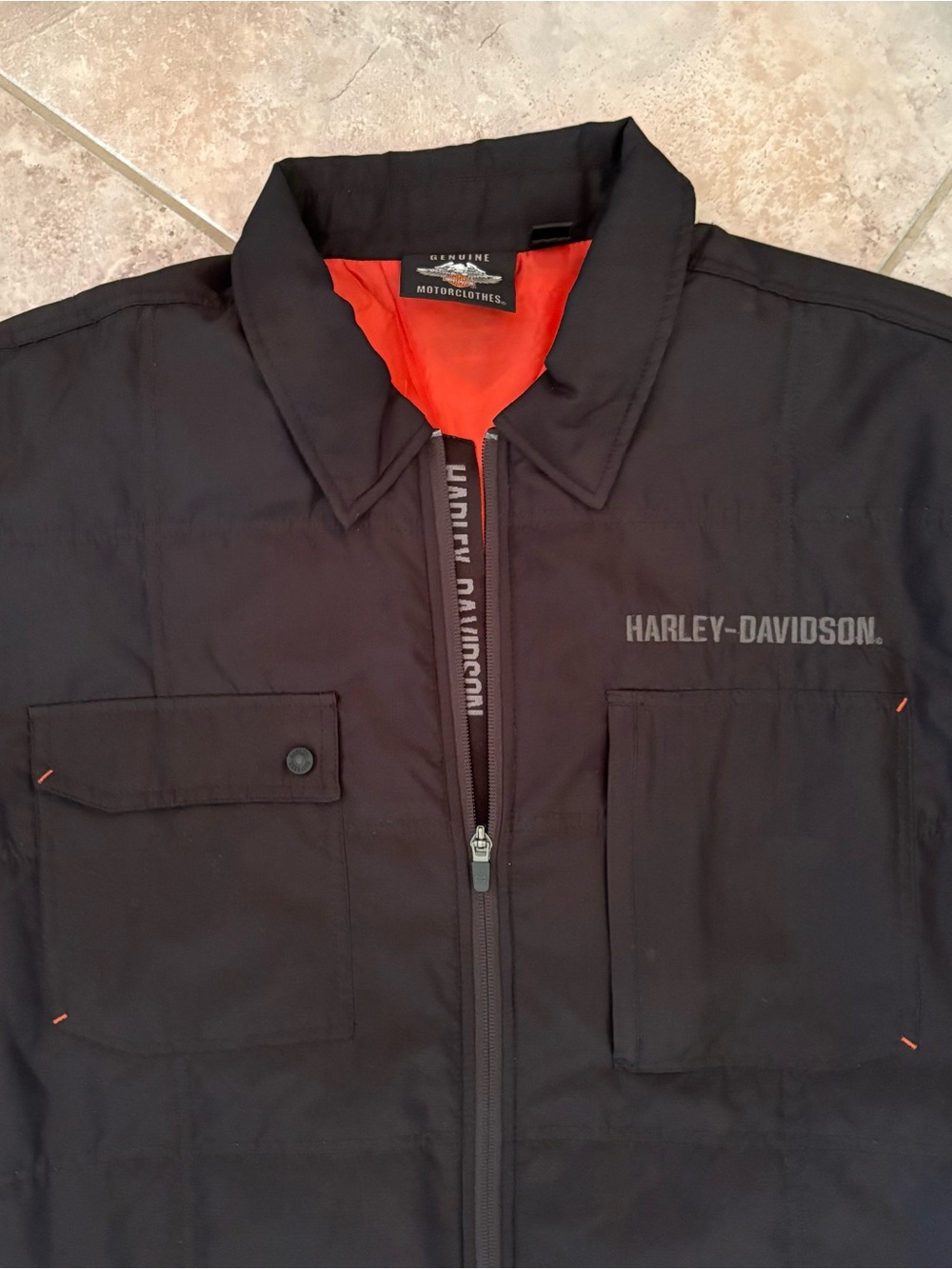 Harley Davidson Men’s XL Tall Quilted Shirt Jacket Black Logo Zip Lightweight - Picture 3 of 12